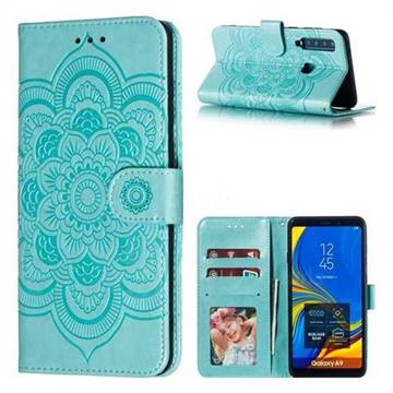 Intricate Embossing Datura Solar Leather Wallet Case for Samsung Galaxy A9 (2018) / A9 Star Pro / A9s - Green