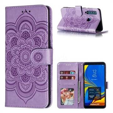 Intricate Embossing Datura Solar Leather Wallet Case for Samsung Galaxy A9 (2018) / A9 Star Pro / A9s - Purple