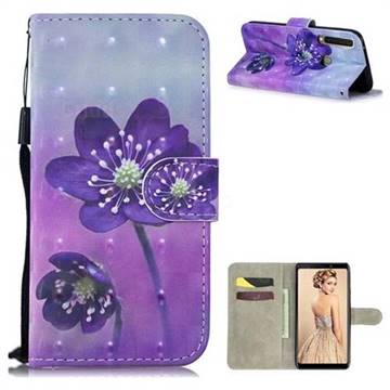 Purple Flower 3D Painted Leather Wallet Phone Case for Samsung Galaxy A9 (2018) / A9 Star Pro / A9s