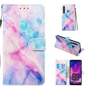 Blue Pink Marble Smooth Leather Phone Wallet Case for Samsung Galaxy A9 (2018) / A9 Star Pro / A9s