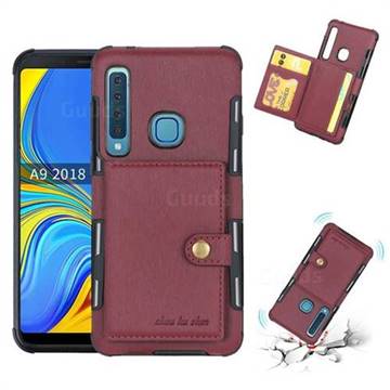 Brush Multi-function Leather Phone Case for Samsung Galaxy A9 (2018) / A9 Star Pro / A9s - Wine Red