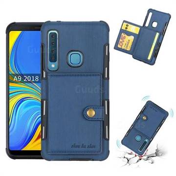 Brush Multi-function Leather Phone Case for Samsung Galaxy A9 (2018) / A9 Star Pro / A9s - Blue