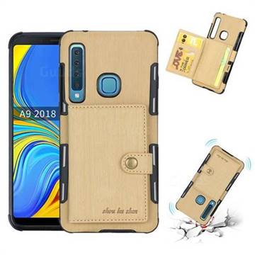 Brush Multi-function Leather Phone Case for Samsung Galaxy A9 (2018) / A9 Star Pro / A9s - Golden