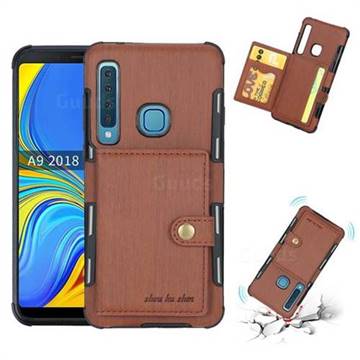 Brush Multi-function Leather Phone Case for Samsung Galaxy A9 (2018) / A9 Star Pro / A9s - Brown