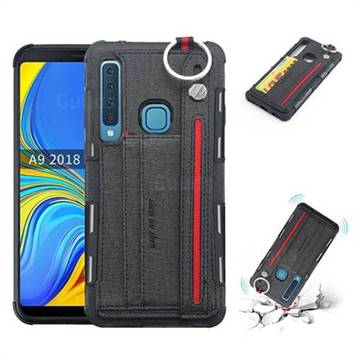 British Style Canvas Pattern Multi-function Leather Phone Case for Samsung Galaxy A9 (2018) / A9 Star Pro / A9s - Black