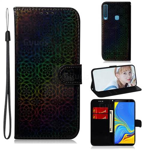 Laser Circle Shining Leather Wallet Phone Case for Samsung Galaxy A9 (2018) / A9 Star Pro / A9s - Black