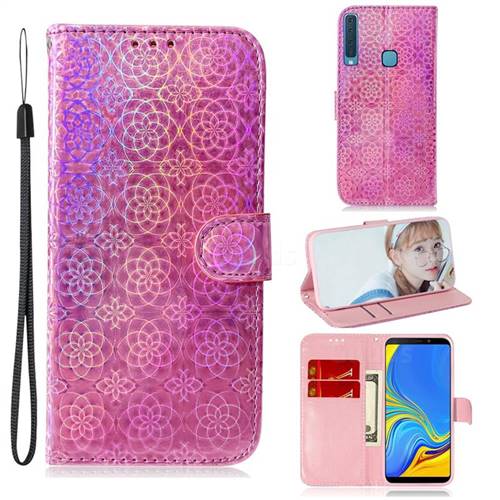 Laser Circle Shining Leather Wallet Phone Case for Samsung Galaxy A9 (2018) / A9 Star Pro / A9s - Pink