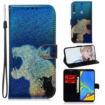 Cat and Leopard Laser Shining Leather Wallet Phone Case for Samsung Galaxy A9 (2018) / A9 Star Pro / A9s