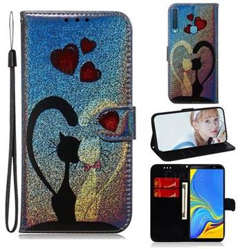 Love Cat Laser Shining Leather Wallet Phone Case for Samsung Galaxy A9 (2018) / A9 Star Pro / A9s