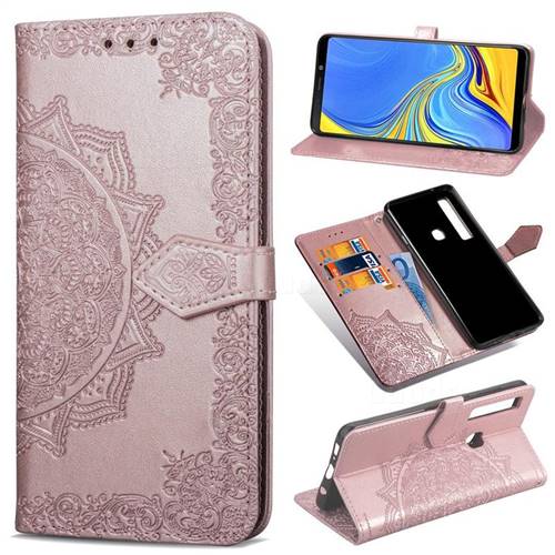 Embossing Imprint Mandala Flower Leather Wallet Case for Samsung Galaxy A9 (2018) / A9 Star Pro / A9s - Rose Gold