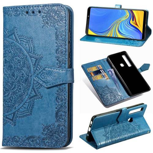 Embossing Imprint Mandala Flower Leather Wallet Case for Samsung Galaxy A9 (2018) / A9 Star Pro / A9s - Blue