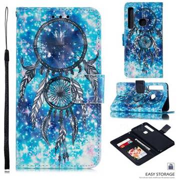 Blue Wind Chime 3D Painted Leather Phone Wallet Case for Samsung Galaxy A9 (2018) / A9 Star Pro / A9s