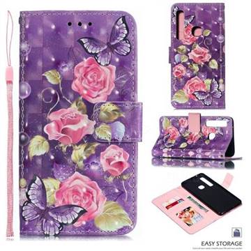 Purple Butterfly Flower 3D Painted Leather Phone Wallet Case for Samsung Galaxy A9 (2018) / A9 Star Pro / A9s