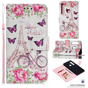 Bicycle Flower Tower 3D Painted Leather Phone Wallet Case for Samsung Galaxy A9 (2018) / A9 Star Pro / A9s