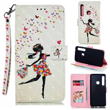 Flower Girl 3D Painted Leather Phone Wallet Case for Samsung Galaxy A9 (2018) / A9 Star Pro / A9s