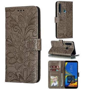 Intricate Embossing Lace Jasmine Flower Leather Wallet Case for Samsung Galaxy A9 (2018) / A9 Star Pro / A9s - Gray