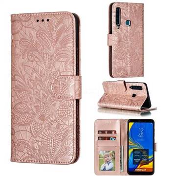 Intricate Embossing Lace Jasmine Flower Leather Wallet Case for Samsung Galaxy A9 (2018) / A9 Star Pro / A9s - Rose Gold