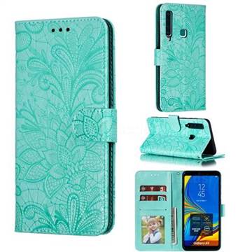 Intricate Embossing Lace Jasmine Flower Leather Wallet Case for Samsung Galaxy A9 (2018) / A9 Star Pro / A9s - Green
