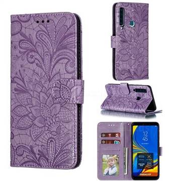 Intricate Embossing Lace Jasmine Flower Leather Wallet Case for Samsung Galaxy A9 (2018) / A9 Star Pro / A9s - Purple