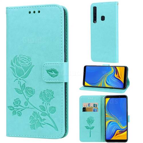 Embossing Rose Flower Leather Wallet Case for Samsung Galaxy A9 (2018) / A9 Star Pro / A9s - Green