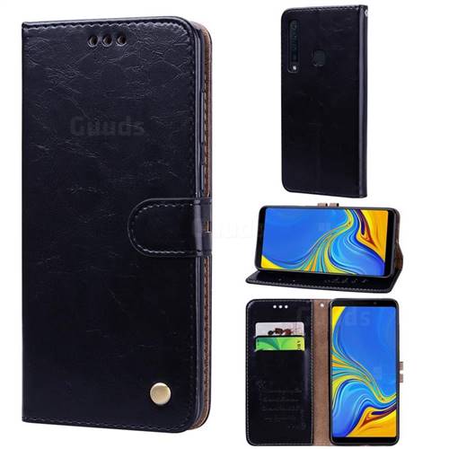 Luxury Retro Oil Wax PU Leather Wallet Phone Case for Samsung Galaxy A9 (2018) / A9 Star Pro / A9s - Deep Black
