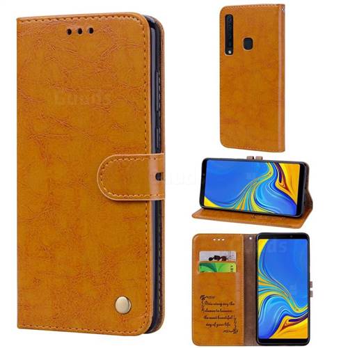 Luxury Retro Oil Wax PU Leather Wallet Phone Case for Samsung Galaxy A9 (2018) / A9 Star Pro / A9s - Orange Yellow