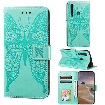Intricate Embossing Rose Flower Butterfly Leather Wallet Case for Samsung Galaxy A9 (2018) / A9 Star Pro / A9s - Green