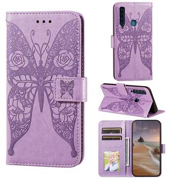 Intricate Embossing Rose Flower Butterfly Leather Wallet Case for Samsung Galaxy A9 (2018) / A9 Star Pro / A9s - Purple