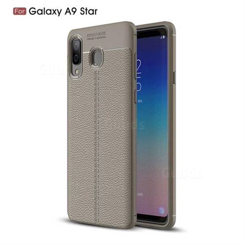 Luxury Auto Focus Litchi Texture Silicone TPU Back Cover for Samsung Galaxy A8 Star (A9 Star) - Gray