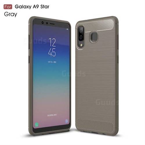Luxury Carbon Fiber Brushed Wire Drawing Silicone TPU Back Cover for Samsung Galaxy A8 Star (A9 Star) - Gray
