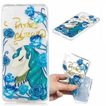 Blue Flower Unicorn Clear Varnish Soft Phone Back Cover for Samsung Galaxy A8 Star (A9 Star)