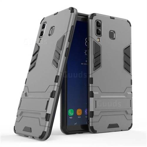 Armor Premium Tactical Grip Kickstand Shockproof Dual Layer Rugged Hard Cover for Samsung Galaxy A8 Star (A9 Star) - Gray