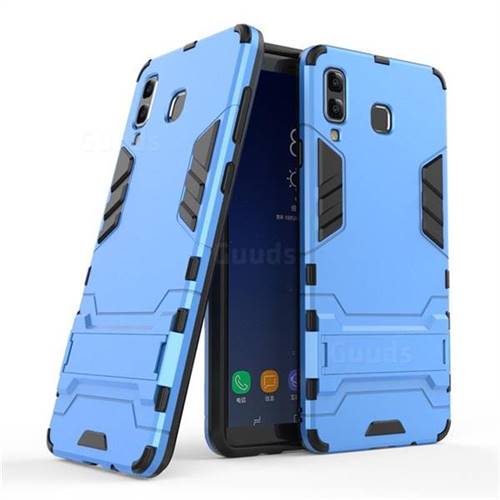 Armor Premium Tactical Grip Kickstand Shockproof Dual Layer Rugged Hard Cover for Samsung Galaxy A8 Star (A9 Star) - Light Blue
