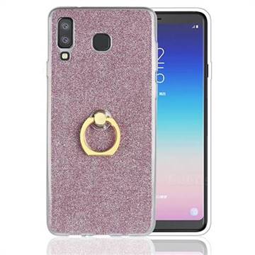 Luxury Soft TPU Glitter Back Ring Cover with 360 Rotate Finger Holder Buckle for Samsung Galaxy A8 Star (A9 Star) - Pink