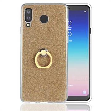 Luxury Soft TPU Glitter Back Ring Cover with 360 Rotate Finger Holder Buckle for Samsung Galaxy A8 Star (A9 Star) - Golden