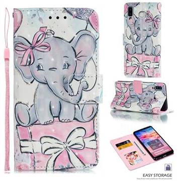 Bow Elephant 3D Painted Leather Phone Wallet Case for Samsung Galaxy A8 Star (A9 Star)