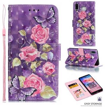 Purple Butterfly Flower 3D Painted Leather Phone Wallet Case for Samsung Galaxy A8 Star (A9 Star)