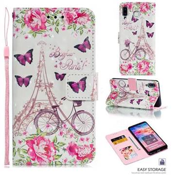 Bicycle Flower Tower 3D Painted Leather Phone Wallet Case for Samsung Galaxy A8 Star (A9 Star)