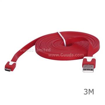 3M Flat Noodle Micro USB Data Sync Charge Cable for Samsung / HTC / Sony / Nokia / LG / Blackberry / Motorola etc - Red