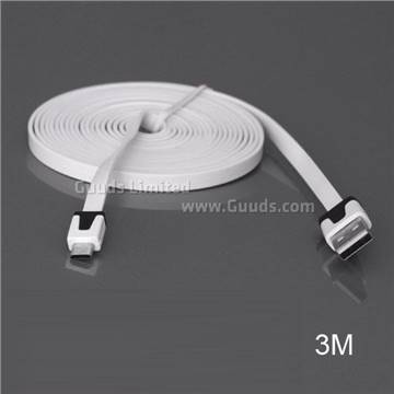 3M Flat Noodle Micro USB Data Sync Charge Cable for Samsung / HTC / Sony / Nokia / LG / Blackberry / Motorola etc - White