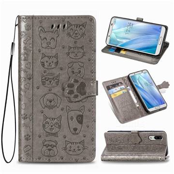 Embossing Dog Paw Kitten and Puppy Leather Wallet Case for Sharp AQUOS sense3 Lite SH-RM12 - Gray