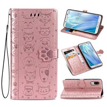 Embossing Dog Paw Kitten and Puppy Leather Wallet Case for Sharp AQUOS sense3 Lite SH-RM12 - Rose Gold