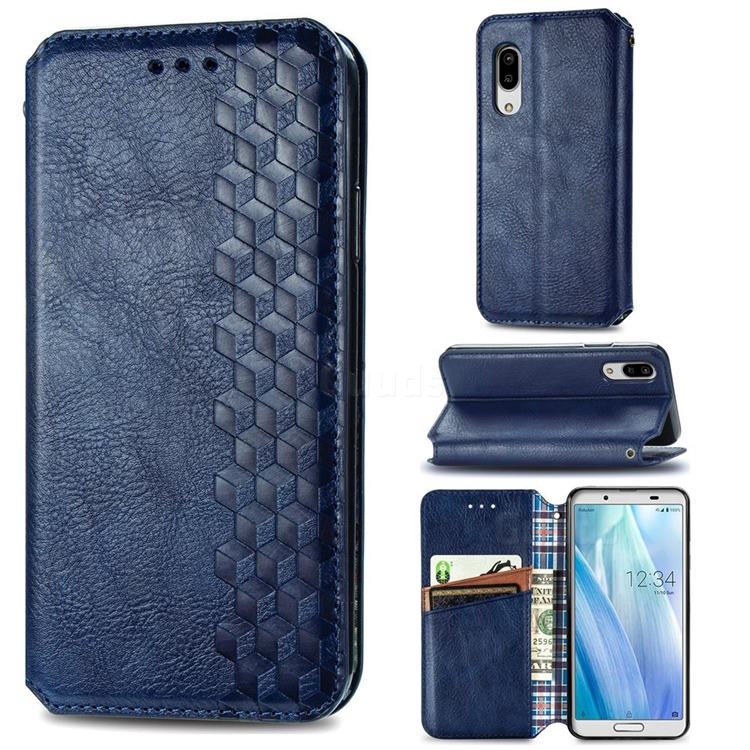 Ultra Slim Fashion Business Card Magnetic Automatic Suction Leather Flip Cover for Sharp AQUOS sense3 Lite SH-RM12 - Dark Blue