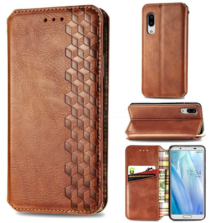 Ultra Slim Fashion Business Card Magnetic Automatic Suction Leather Flip Cover for Sharp AQUOS sense3 Lite SH-RM12 - Brown