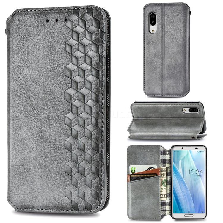 Ultra Slim Fashion Business Card Magnetic Automatic Suction Leather Flip Cover for Sharp AQUOS sense3 Lite SH-RM12 - Grey