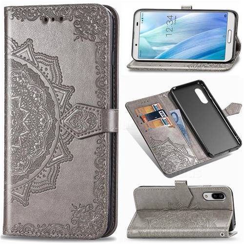 Embossing Imprint Mandala Flower Leather Wallet Case for Sharp AQUOS sense3 Plus SHV46 - Gray