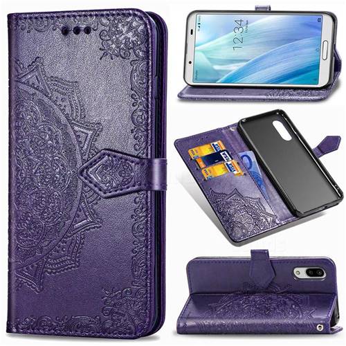 Embossing Imprint Mandala Flower Leather Wallet Case for Sharp AQUOS sense3 Plus SHV46 - Purple