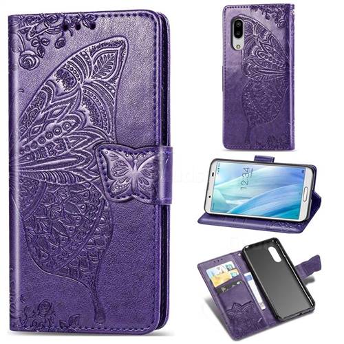 Embossing Mandala Flower Butterfly Leather Wallet Case for Sharp AQUOS sense3 Plus SHV46 - Dark Purple