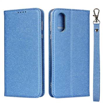 Ultra Slim Magnetic Automatic Suction Silk Lanyard Leather Flip Cover for Sharp AQUOS sense3 Plus SHV46 - Sky Blue