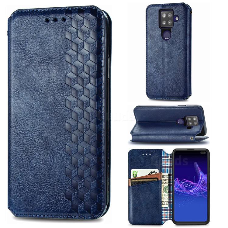 Ultra Slim Fashion Business Card Magnetic Automatic Suction Leather Flip Cover for Sharp AQUOS sense4 Plus - Dark Blue